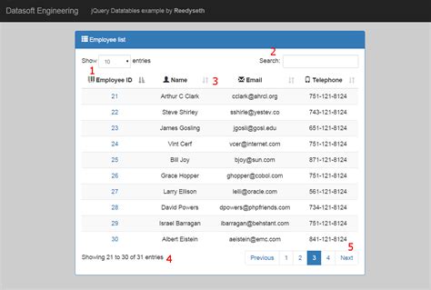 jquery datatable footer.